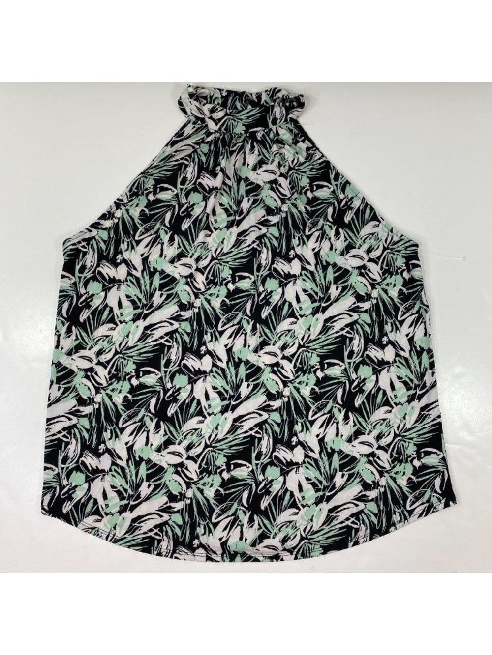 Kaileigh Womens Top High-Neck Sleeveless Black Green Floral Size Large